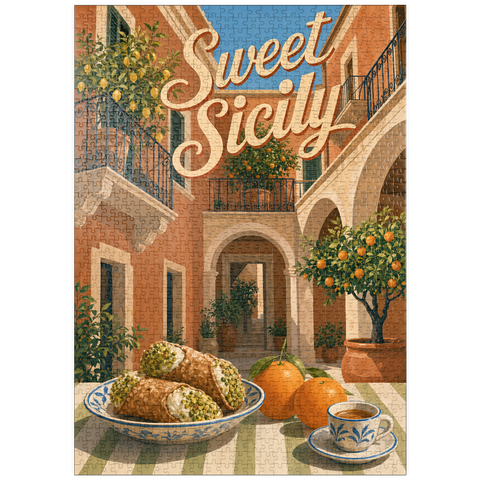 Darstellung des Puzzle Motivs Sizilien – Italienischer Innenhof – Zitrusfrüchte-Stillleben puzzleplate Sicily Italian Courtyard Citrus Still Life 1000 Puzzle