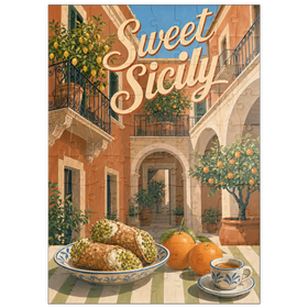 Darstellung des Puzzle Motivs Sizilien – Italienischer Innenhof – Zitrusfrüchte-Stillleben - Puzzleteile: 100