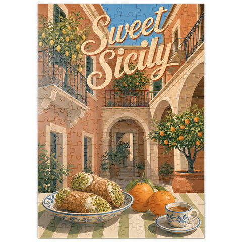 Darstellung des Puzzle Motivs Sizilien – Italienischer Innenhof – Zitrusfrüchte-Stillleben puzzleplate Sicily Italian Courtyard Citrus Still Life 200 Puzzle