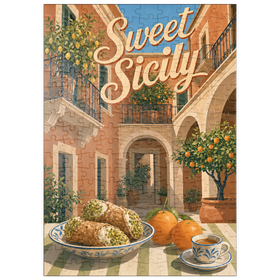 Darstellung des Puzzle Motivs Sizilien – Italienischer Innenhof – Zitrusfrüchte-Stillleben - Puzzleteile: 200