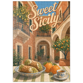 Darstellung des Puzzle Motivs Sizilien – Italienischer Innenhof – Zitrusfrüchte-Stillleben - Puzzleteile: 500