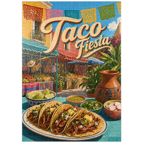Darstellung des Puzzle Motivs Taco Fiesta – Straßenbild auf dem mexikanischen Markt - Puzzleteile: 1000