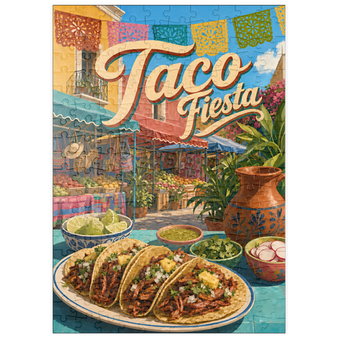 Darstellung des Puzzle Motivs Taco Fiesta – Straßenbild auf dem mexikanischen Markt puzzleplate Taco Fiesta Mexican Market Street Scene 200 Puzzle