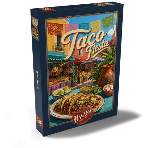 Darstellung des Puzzle Motivs Taco Fiesta – Straßenbild auf dem mexikanischen Markt Taco Fiesta Mexican Market Street Scene 500 Puzzle Schachtel Ansicht2