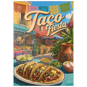 Darstellung des Puzzle Motivs Taco Fiesta – Straßenbild auf dem mexikanischen Markt - Puzzleteile: 500