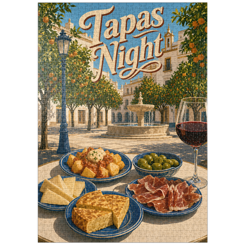 Darstellung des Puzzle Motivs Sevilla-Tapas-Abend im Orange Grove Plaza puzzleplate Seville Tapas Night Orange Grove Plaza 1000 Puzzle