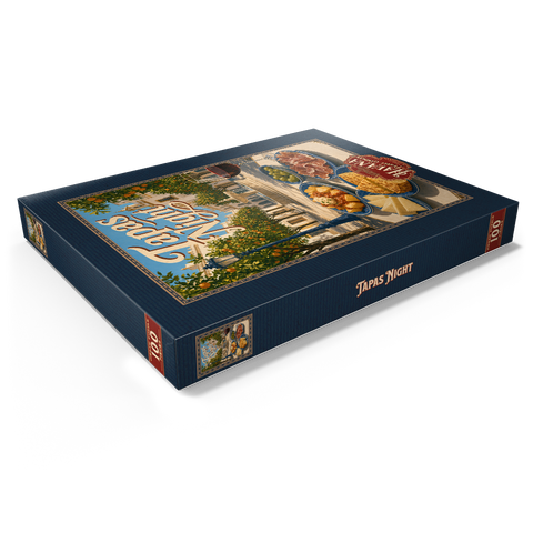 Darstellung des Puzzle Motivs Sevilla-Tapas-Abend im Orange Grove Plaza Seville Tapas Night Orange Grove Plaza 100 Puzzle Schachtel Ansicht1