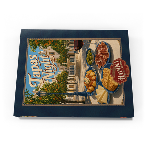 Darstellung des Puzzle Motivs Sevilla-Tapas-Abend im Orange Grove Plaza Seville Tapas Night Orange Grove Plaza 100 Puzzle Schachtel Ansicht3