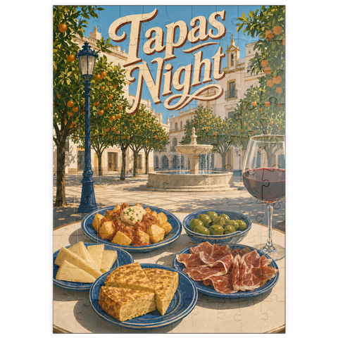 Darstellung des Puzzle Motivs Sevilla-Tapas-Abend im Orange Grove Plaza puzzleplate Seville Tapas Night Orange Grove Plaza 100 Puzzle