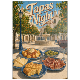 Darstellung des Puzzle Motivs Sevilla-Tapas-Abend im Orange Grove Plaza - Puzzleteile: 100