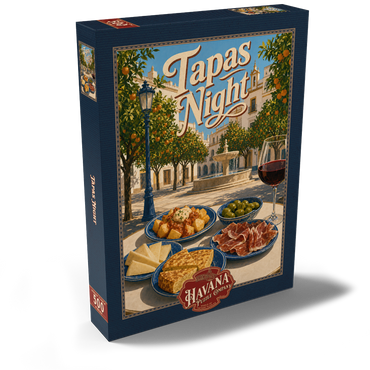 Darstellung des Puzzle Motivs Seville Tapas Night Orange Grove Plaza 500 Puzzle Schachtel Ansicht2