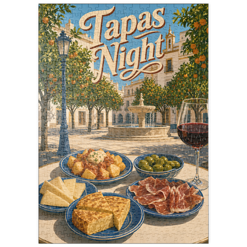 Darstellung des Puzzle Motivs Sevilla-Tapas-Abend im Orange Grove Plaza puzzleplate Seville Tapas Night Orange Grove Plaza 500 Puzzle