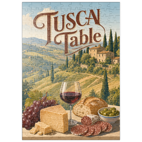 Darstellung des Puzzle Motivs Stillleben mit Wein und Käse aus der toskanischen Landschaft puzzleplate Tuscan Countryside Wine and Cheese Still Life 200 Puzzle