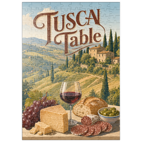 Darstellung des Puzzle Motivs Stillleben mit Wein und Käse aus der toskanischen Landschaft - Puzzleteile: 200