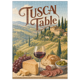 Darstellung des Puzzle Motivs Stillleben mit Wein und Käse aus der toskanischen Landschaft - Puzzleteile: 500
