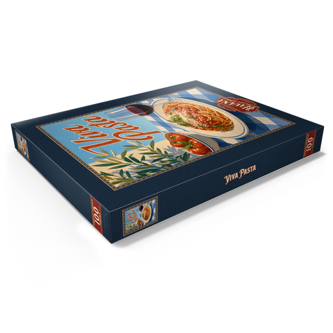 Darstellung des Puzzle Motivs Viva Pasta – Schild mit italienischen Spaghetti und Wein Viva Pasta Italian Spaghetti and Wine Sign 100 Puzzle Schachtel Ansicht1