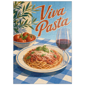 Darstellung des Puzzle Motivs Viva Pasta – Schild mit italienischen Spaghetti und Wein - Puzzleteile: 100