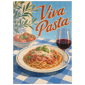 Darstellung des Puzzle Motivs Viva Pasta – Schild mit italienischen Spaghetti und Wein - Puzzleteile: 200