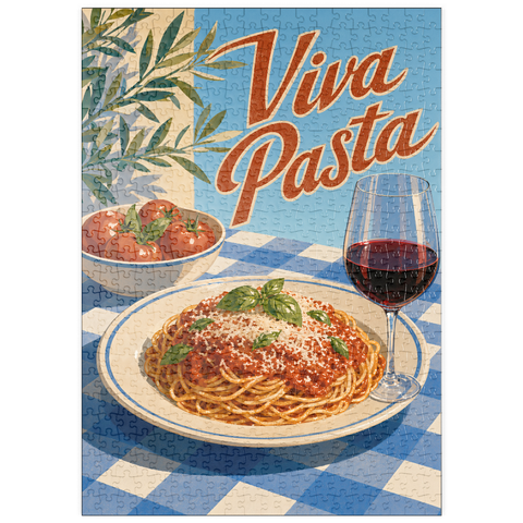 Darstellung des Puzzle Motivs Viva Pasta – Schild mit italienischen Spaghetti und Wein puzzleplate Viva Pasta Italian Spaghetti and Wine Sign 500 Puzzle