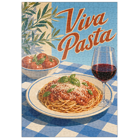 Darstellung des Puzzle Motivs Viva Pasta – Schild mit italienischen Spaghetti und Wein - Puzzleteile: 500