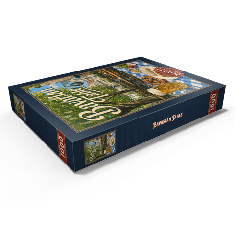 Darstellung des Puzzle Motivs Bayerische Biergarten-Tischdekoration Bavarian Beer Garden Table Spread 1000 Puzzle Schachtel Ansicht1