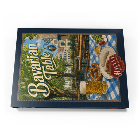 Darstellung des Puzzle Motivs Bayerische Biergarten-Tischdekoration Bavarian Beer Garden Table Spread 1000 Puzzle Schachtel Ansicht3