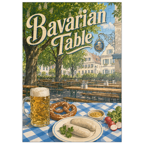 Darstellung des Puzzle Motivs Bayerische Biergarten-Tischdekoration puzzleplate Bavarian Beer Garden Table Spread 100 Puzzle