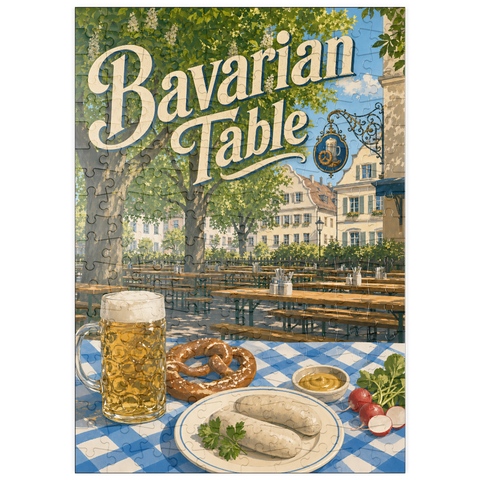 Darstellung des Puzzle Motivs Bayerische Biergarten-Tischdekoration puzzleplate Bavarian Beer Garden Table Spread 200 Puzzle
