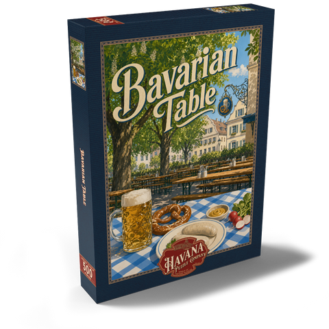 Darstellung des Puzzle Motivs Bayerische Biergarten-Tischdekoration Bavarian Beer Garden Table Spread 500 Puzzle Schachtel Ansicht2