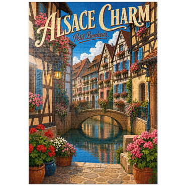 Darstellung des Puzzle Motivs puzzleplate Alsace Canal Village Floral Charm 1000 Puzzle