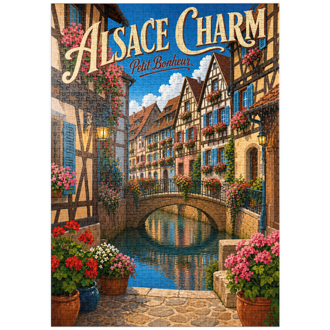 Darstellung des Puzzle Motivs Das elsässische Kanal-Dorf – floraler Charme puzzleplate Alsace Canal Village Floral Charm 1000 Puzzle