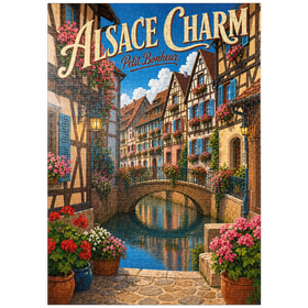 Darstellung des Puzzle Motivs Das elsässische Kanal-Dorf – floraler Charme - Puzzleteile: 1000