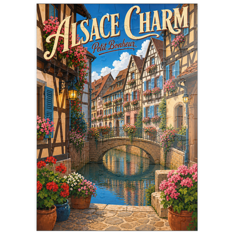 Darstellung des Puzzle Motivs Das elsässische Kanal-Dorf – floraler Charme puzzleplate Alsace Canal Village Floral Charm 100 Puzzle