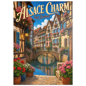 Darstellung des Puzzle Motivs Das elsässische Kanal-Dorf – floraler Charme - Puzzleteile: 100