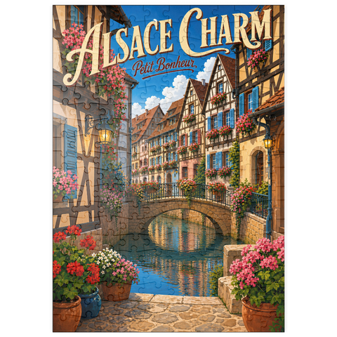 Darstellung des Puzzle Motivs Das elsässische Kanal-Dorf – floraler Charme puzzleplate Alsace Canal Village Floral Charm 200 Puzzle