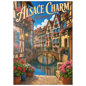 Darstellung des Puzzle Motivs Das elsässische Kanal-Dorf – floraler Charme - Puzzleteile: 200