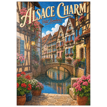 Darstellung des Puzzle Motivs puzzleplate Alsace Canal Village Floral Charm 500 Puzzle