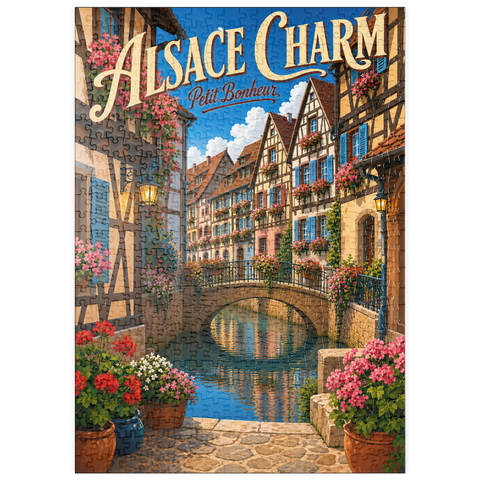 Darstellung des Puzzle Motivs Das elsässische Kanal-Dorf – floraler Charme puzzleplate Alsace Canal Village Floral Charm 500 Puzzle