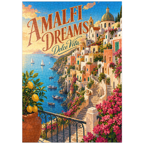Darstellung des Puzzle Motivs Romantik bei Sonnenuntergang an der Amalfiküste puzzleplate Amalfi Coast Sunset Romance 1000 Puzzle