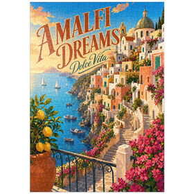 Darstellung des Puzzle Motivs Romantik bei Sonnenuntergang an der Amalfiküste - Puzzleteile: 1000