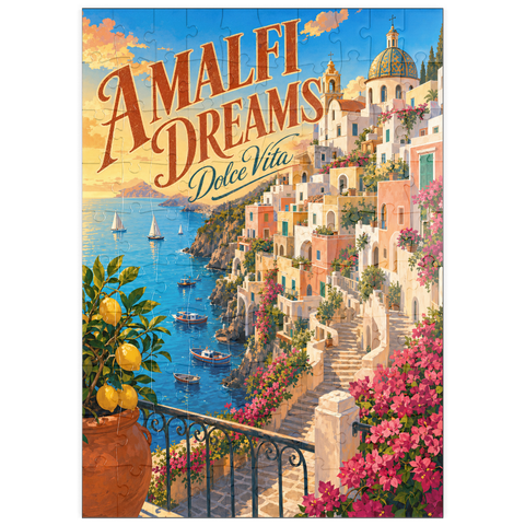Darstellung des Puzzle Motivs Romantik bei Sonnenuntergang an der Amalfiküste puzzleplate Amalfi Coast Sunset Romance 100 Puzzle