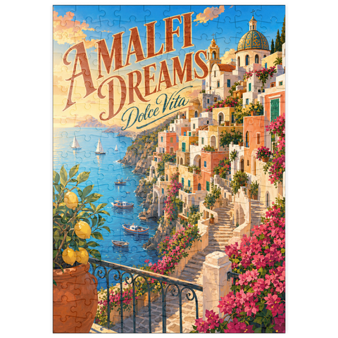 Darstellung des Puzzle Motivs Romantik bei Sonnenuntergang an der Amalfiküste puzzleplate Amalfi Coast Sunset Romance 200 Puzzle