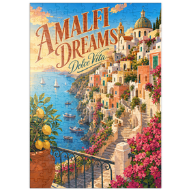 Darstellung des Puzzle Motivs Romantik bei Sonnenuntergang an der Amalfiküste - Puzzleteile: 200