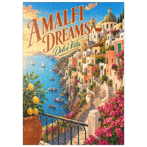 Darstellung des Puzzle Motivs Romantik bei Sonnenuntergang an der Amalfiküste puzzleplate Amalfi Coast Sunset Romance 500 Puzzle