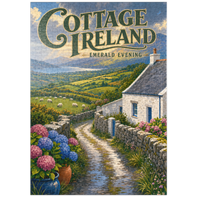 Darstellung des Puzzle Motivs Irland – Cottage – Smaragdgrüner Abend - Puzzleteile: 1000