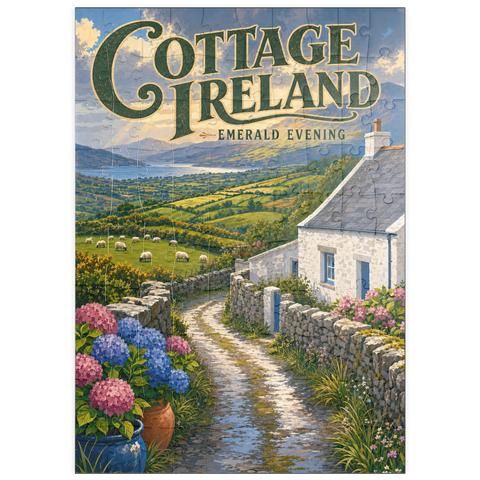 Darstellung des Puzzle Motivs Irland – Cottage – Smaragdgrüner Abend puzzleplate Ireland Cottage Emerald Evening 100 Puzzle