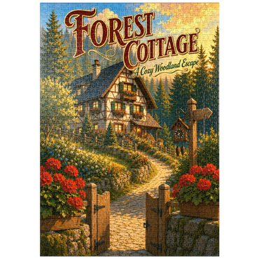 Darstellung des Puzzle Motivs puzzleplate Forest Cottage Cozy Woodland Escape 1000 Puzzle