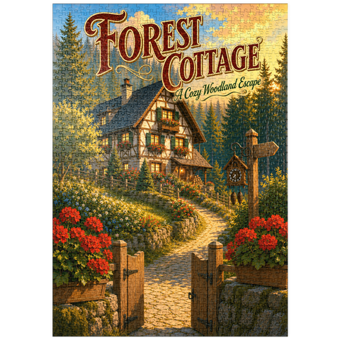 Darstellung des Puzzle Motivs Forest Cottage – Gemütlicher Rückzugsort im Wald puzzleplate Forest Cottage Cozy Woodland Escape 1000 Puzzle