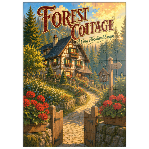 Darstellung des Puzzle Motivs Forest Cottage – Gemütlicher Rückzugsort im Wald puzzleplate Forest Cottage Cozy Woodland Escape 100 Puzzle