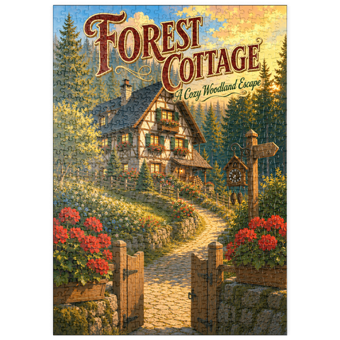 Darstellung des Puzzle Motivs Forest Cottage – Gemütlicher Rückzugsort im Wald puzzleplate Forest Cottage Cozy Woodland Escape 500 Puzzle